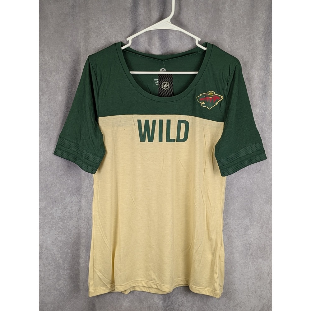 NHL Minnesota Wild Women Colorblock T-Shirt Green Cream Logo Size Large NWT C160